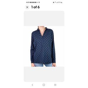 J Jill Embroidered Top Long Sleeve Navy Blue 1X